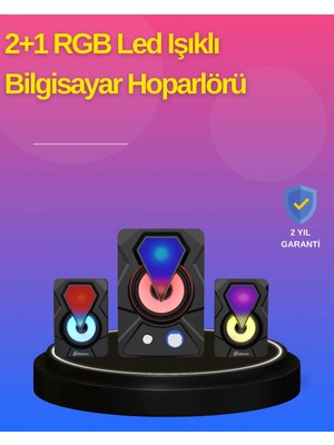 İntora 2.1 Kanal Rgb LED Oyun Hoparlörü Subwoofer Destekli