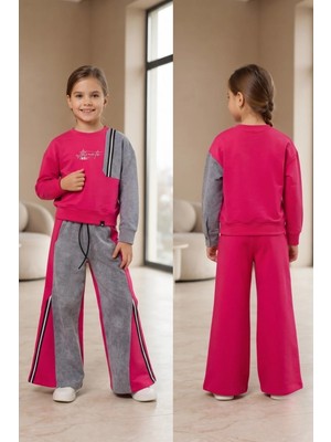New Kids Kız Takım Çocuk Uzun Kol Fsy Denim Pantolonlu  Kol Denim Kot Detaylı