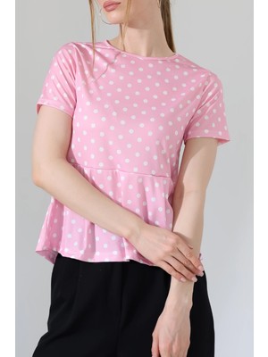 Sabr Kadın Sandy Bisiklet Yaka Kısa Kollu Peplum Bluz