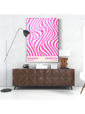 Cam Tablo Pembe Krem Dalgalı Optik Illüzyon Bauhaus Duvar Dekorasyonu