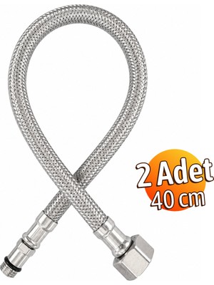 Badem10 (2 Adet) 40 cm Lavabo Batarya Flexi Hortumu Erkek Dişi Uçlu Paslanmaz Çelik Örgülü Bağlantı Hortumu