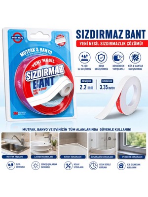 Boss Yeni Nesil Mutfak ve Banyo Su Geçirmez Renk Değiştirmez Yapışkanlı Sızdırmaz Bant 22 mm x 3,35 Metre
