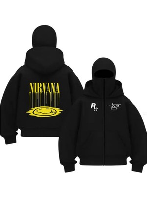 Touz Moda Balaclava Rock Series Baskılı Ninja Hoodie Sweatshirt