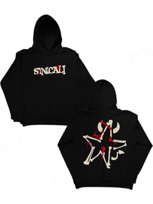 Touz Moda Streetwear Design Sırt Baskılı Oversize Unisex Siyah Kapşonlu Hoodie Sweatshirt