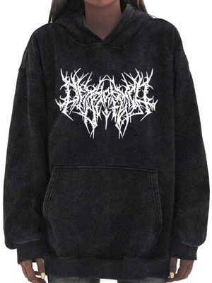 Touz Moda Spider Retro Baskılı Vintage Kapüşonlu Sweatshirt