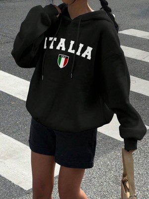 Touz Moda Italia Baskılı Kapşonlu Sweatshirt Hoodie