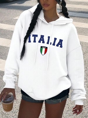 Touz Moda Italia Baskılı Kapşonlu Sweatshirt Hoodie