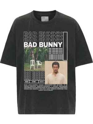 Touz Moda Bad Bunny Baskılı Yıkamalı Oversize T-Shirt