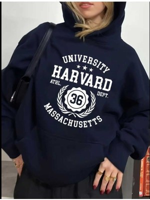 Touz Moda Harvard Streetwear Baskılı Unisex Oversize Kapüşonlu Sweatshirt Hoodie