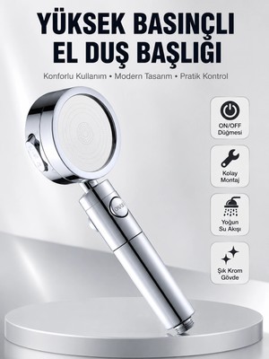Renas Store Mey Ithalat® Kolay Montajlı 3 Modlu Yüksek Basınç Duş Başlığı