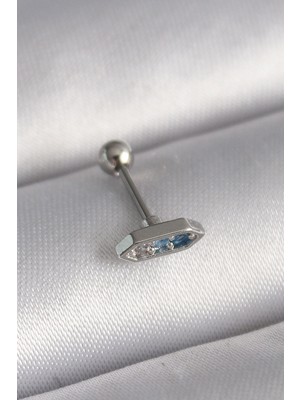 316L Çelik Gümüş Renk Mavi Zirkon Taşlı Tragus Piercing