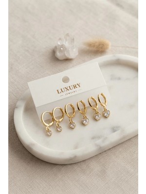Renas Store Kalp Zirkon Taşlı Gold Renk Pirinç Set Küpe TJ-BKP11990