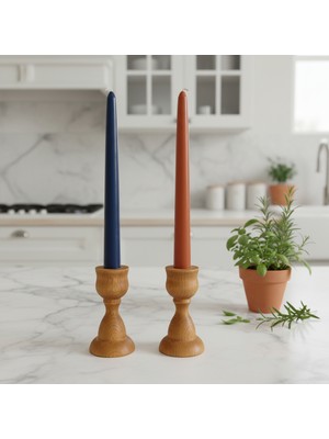 U Atölye Ember Kayın Ahşap Şamdan Klasik Uzun Mum Için Salon Konsol Mumluk 2'li Set 10 cm