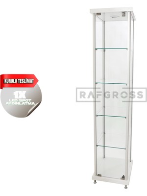 Camlı Vitrin Dolabı 30X30X175 cm – Spot Aydınlatmalı Kilitli Cam Gümüşlük ve Koleksiyon Sergileme Dolabı