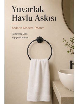 Flextail Halka Yapışkanlı Mat Siyah Yuvarlak Havluluk Banyo Askılığı Havluluğu Metal Paslanmaz Çelik
