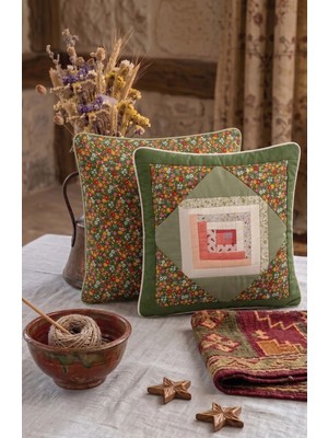 Kiliahome Poplin Pamuklu Kırkyama Patchwork Dekoratif Kırlent Kılıfı 45X45 cm