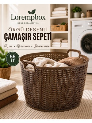 Lorempbox Örgü Desenli Çamaşır Sepeti | Geniş Hacimli, Kulplu, Dayanıklı Plastik Kirli Çamaşır Sepeti