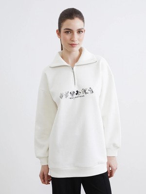 Lc Waikiki Yeni Sezon Mickey Mouse Baskılı Kadın Kalın Sweatshirt Tunik