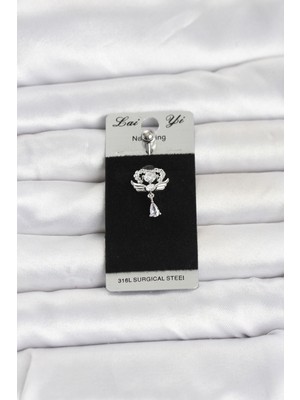 Renas Store 316L Cerrahi Çelik Zirkon Taşlı Kanatlı Model Göbek Piercing