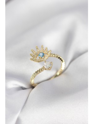 Renas Store Gold Renk Göz Model Zirkon Taşlı Kadın Yüzük