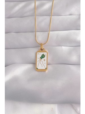 Renas Store 316L Çelik Gold Renk Beyaz Mineli Tarot Kolye - TJ-BKO9039
