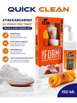 Claw Special Claw Quick Clean Fırça Başlıklı Ayakkabı Temizleme Köpüğü Seti | Mikrofiber Bezli Derinlemesine Ayakkabı Temizlik Kiti | Spor, Deri, Süet ve Nubuk Ayakkabılar Için