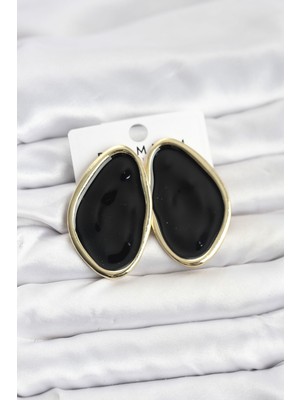 Renas Store Pirinç Siyah Mineli Damla Model Vintage Plaka Kadın Küpe
