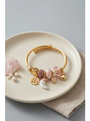Renas Store Ay ve Kalp Pembe Charmlı Kadın Bileklik TJ-BB8755