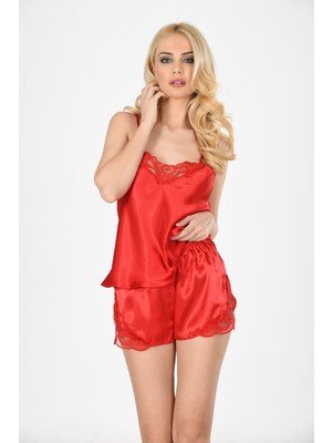 Les Passent Kırmızı Saten Babydoll Şortlu Takım - 282