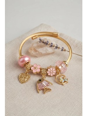 Renas Store Balık Charmlı Pembe Renk Gold Bileklik TJ-BB8707
