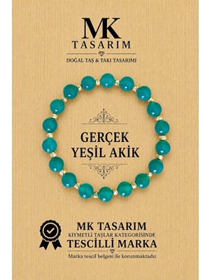 Mk Tasarım Gerçek Yeşil Akik Taşı Bileklik MK.7000.851- Rahatlık-Dinginlik-Enerji- Stres Bilekliği