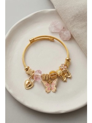 Renas Store Pembe Kelebek Charmlı Bileklik TJ-BB8734