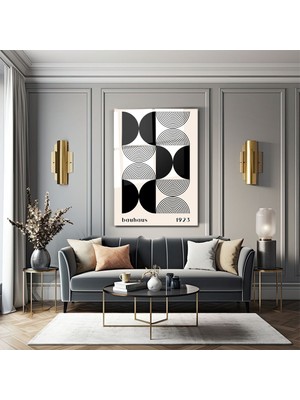 Cam Tablo Bauhaus 1923 Siyah Krem Dairesel Geometrik Duvar Dekorasyonu