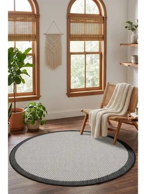 Vivense Fresco Ekru Siyah Sisal Daire Halı 23745D, 120X120