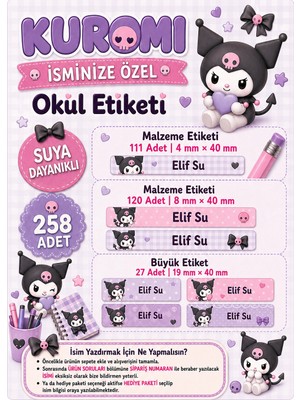 Ceres Studio Okul Etiketi Kalem Defter Isimli Etiket Isim Yazılabilen Kuromi 2 Temalı - 258 Adet Özel Yeni Tasarım