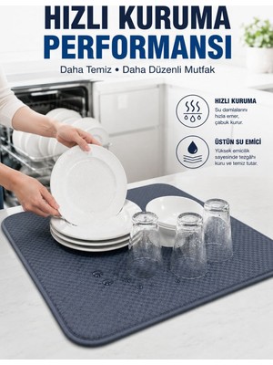 Bulaşık Kurutma Matı Geniş Yüzeyli Mikrofiber Tezgâh Koruyucu Kurutma Matı