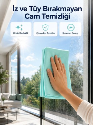Çok Amaçlı Mikrofiber Cam Bezi Cam Ayna Duşakabin ve Parlak Yüzey Temizlik Bezi