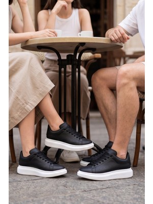 Liarca Liaquenn - Rahat ve Hafif Yüksek Tabanlı Yürüyüş Günlük Spor Giy Çık Unisex Siyah-Beyaz Sneaker Ayakkabı