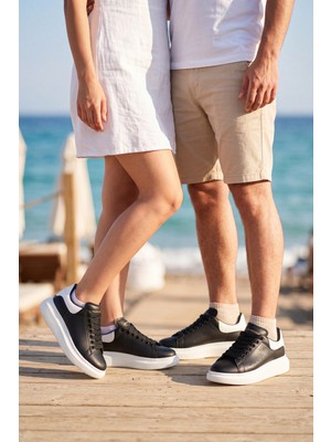 Liarca Liaquenn - Rahat ve Hafif Yüksek Tabanlı Yürüyüş Günlük Spor Giy Çık Unisex Beyaz-Siyah-Beyaz Sneaker Ayakkabı