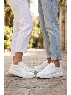 Liarca Liaquenn - Rahat ve Hafif Yüksek Tabanlı Yürüyüş Günlük Spor Giy Çık Unisex Beyaz Sneaker Ayakkabı