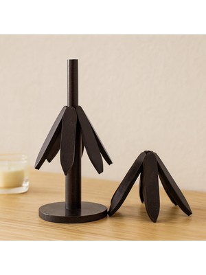 Renas Store Bambu Ahşap Katlanır Nihale 20 cm - Standlı, Yaprak Desenli (2'li)