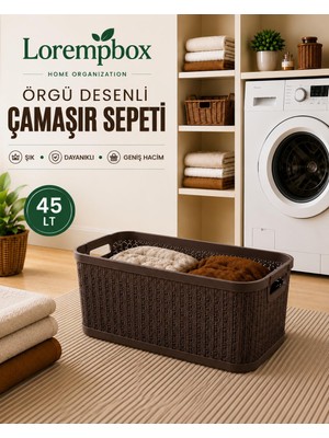 Lorempbox 45 Lt Örgü Desenli Çamaşır Sepeti Kahverengi
