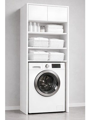 Rudu Lavin Çok Amaçlı Banyo Dolabı Düzenleyici 66X65X190 cm 2 Kapaklı 4 Raflı