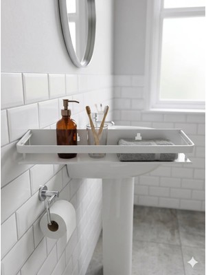 Mucize Banyo Rafı - Duvara Montaj - Beyaz - Alüminyum - 100 cm Uzunluk