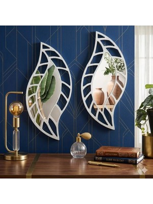Bezos 2'li Set Kırılmaz Pleksi Dekoratif Duvar Aynası - 20X35 cm Yaprak Formlu 1. Sınıf Akrilik Ayna