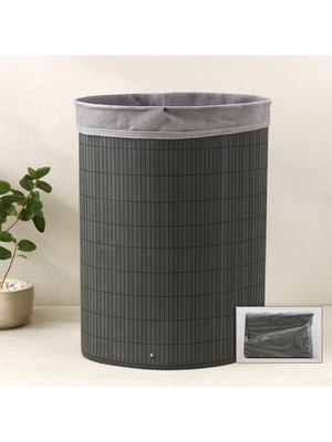 Renas Store Bambu Üçgen Kirli Çamaşır Sepeti 35X60 cm - Kapaklı, Kumaş Torbalı