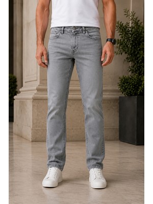 Modamesto Erkek Füme Regular Fit Boru Paça Likralı Jean Pantolon