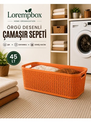 Lorempbox 45 Lt Örgü Desenli Çamaşır Sepeti Turuncu