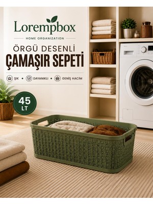 Lorempbox 45 Lt Örgü Desenli Çamaşır Sepeti Yeşil