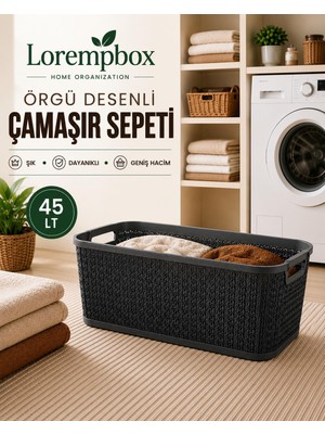 Lorempbox 45 Lt Örgü Desenli Çamaşır Sepeti Antrasit